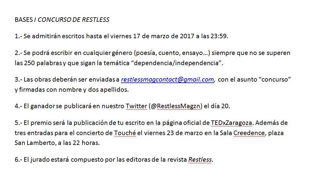 RestlessMagzn's tweet image. Os animamos a participar en nuestro I Concurso!!
