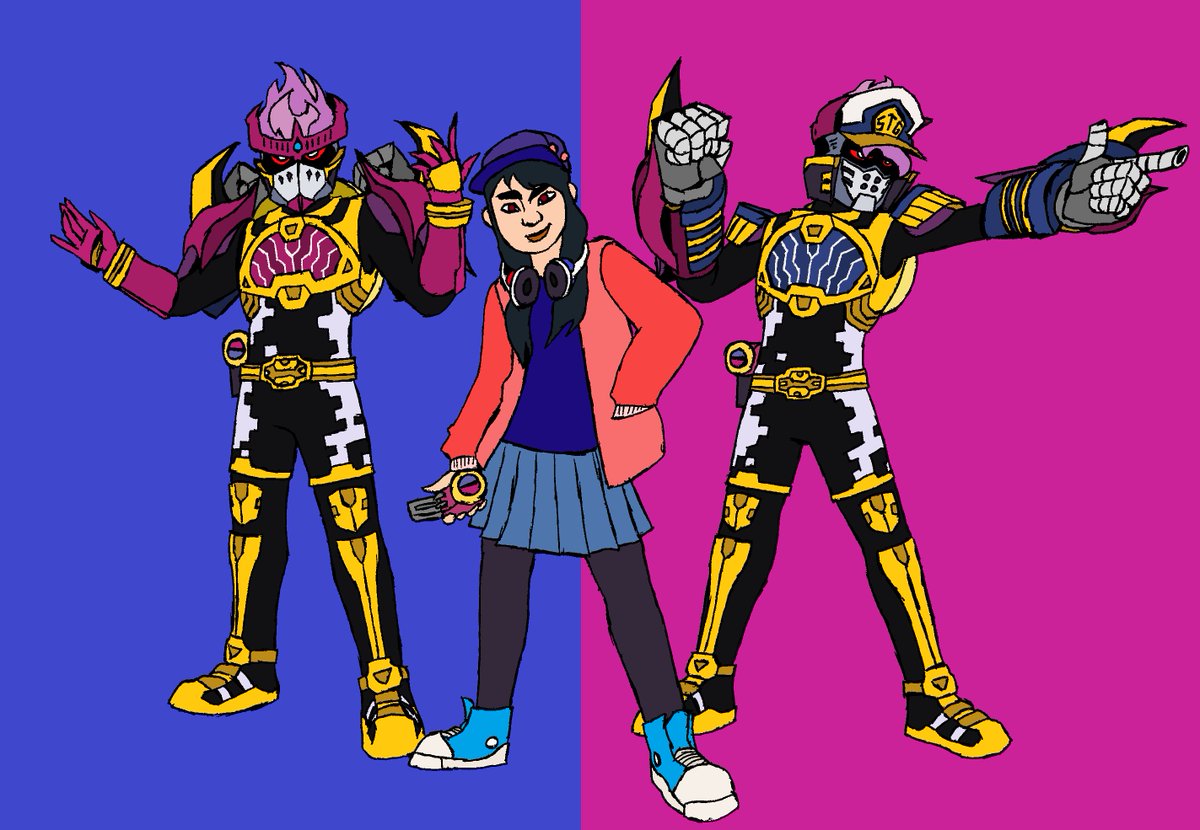 Skeletonizer's tweet image. managed to add colours!! so, a refresher: this is my idea of Nico Saiba using the GGD Beta to become a Kamen Rider! #ExAid #KamenRiderExAid