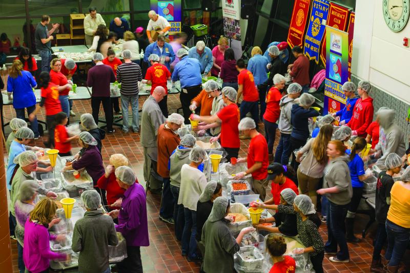 Rotary's tweet photo. Rise Against Hunger has packaged over 300 million meals distributed in more than 40 countries.  https://t.co/nHFSyrAjjF @Rise2030 https://t.co/PSBPH0Gqti