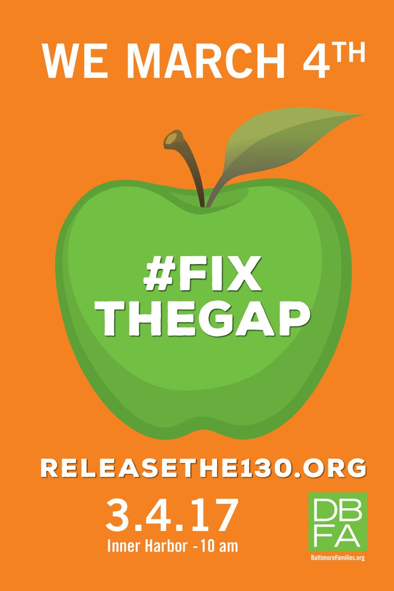 We need the State / City to #FixTheGap
Sat, Mar 4, 10am, at Rash Field
Our City Schools MUST NOT FAIL.
@DBFA <a href="/becforourkids/">BEC</a> <a href="/BUILDBaltimore/">BUILDBaltimore</a>