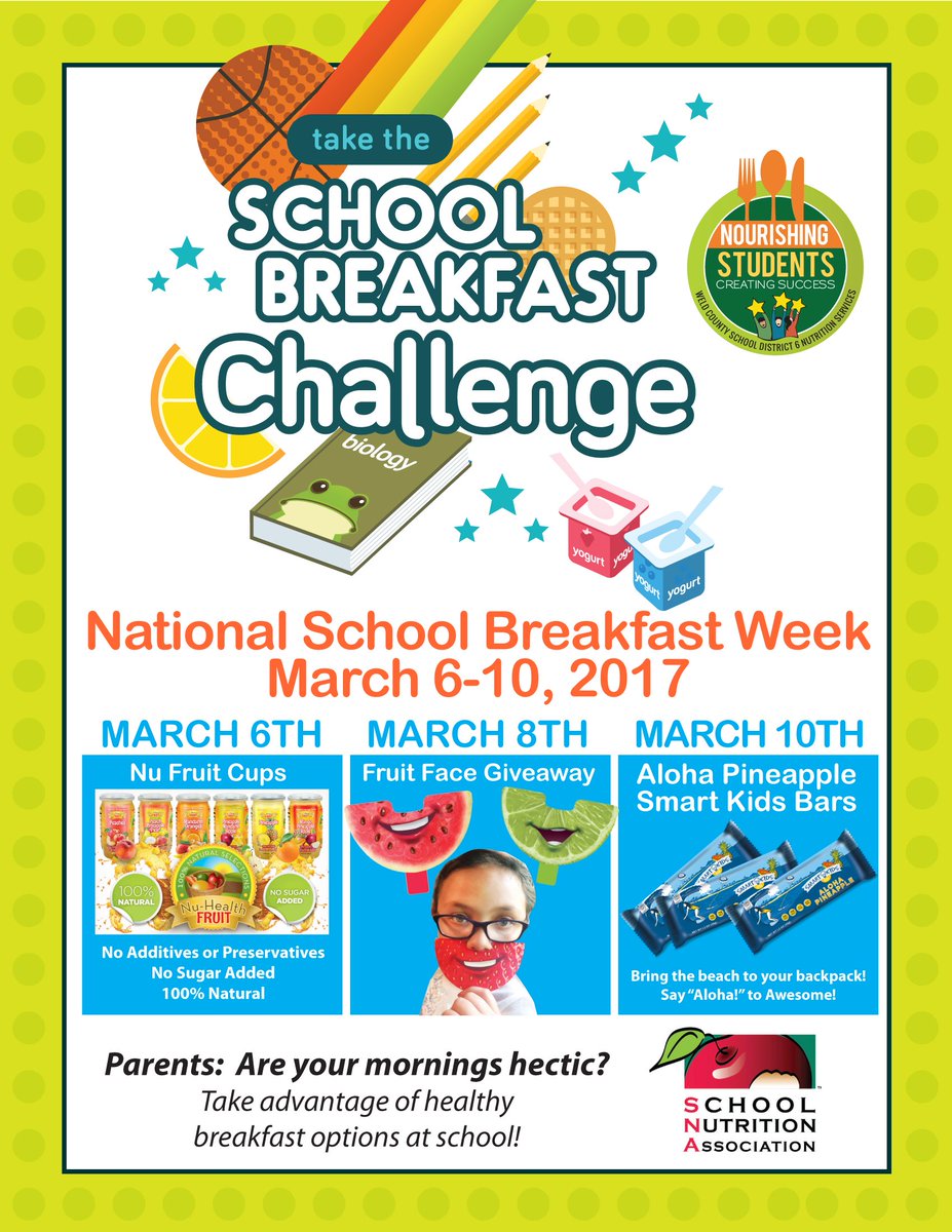 Celebrate National School Breakfast Week March 6-10! <a href="/D6SchoolLunch/">Greeley-Evans</a> will have giveaways, games and fun events all week! #NSBW17 <a href="/SchoolLunch/">SchoolLunch</a>