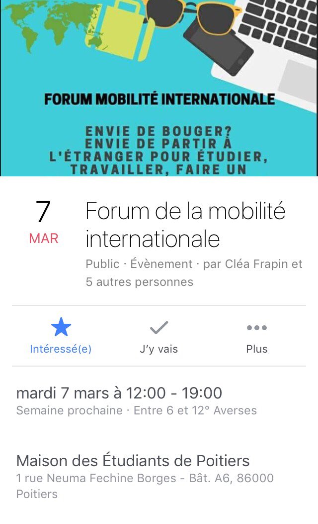 EsnPoitiers's tweet photo. On sera présent au Forum de la Mobilité Internationale, n'hésite pas à venir si tu veux des avis ! ☺️ #ESNPoitiers https://t.co/YjGZ0rrrby