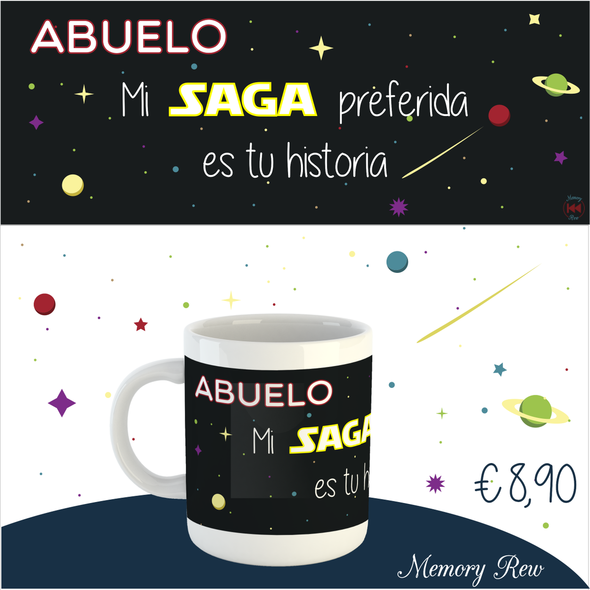 MemoryRew's tweet photo. Sorprénde a tu abuelo con esta taza y dile que te cuente trozos de su historia⌛👓. #MemoryRew #Diseñospersonalizados #Diadelpadre #Zaragoza https://t.co/HmhLQCG1iW