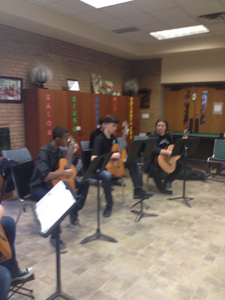 WCCAMusic's tweet photo. WCCA classical guitar players  performing at the Alzheimers Society today. WCCA alumni Daniel Turner is their talented tutor. @gecdsbpro https://t.co/4OmP30L081