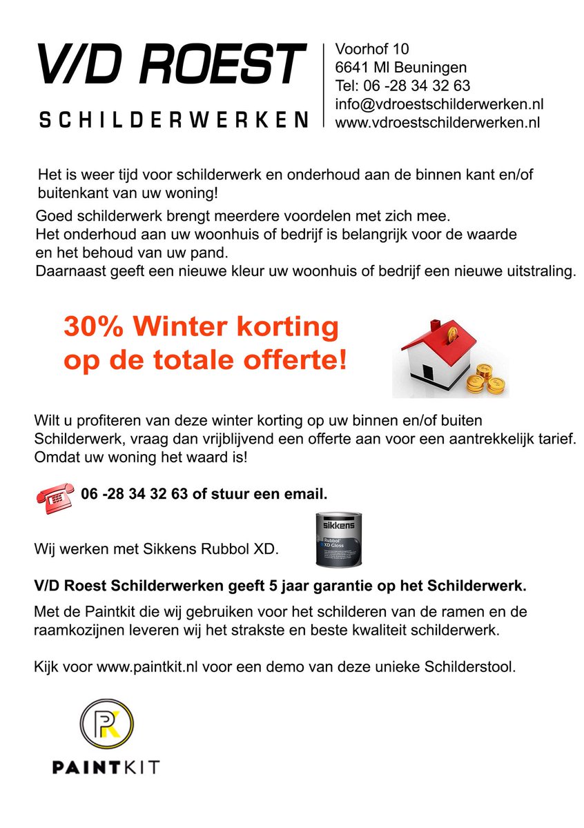 VDRoestSchilder's tweet photo. Winterkorting op de totale offerte voor het schilderwerk ! #schilder #schilderwerk #huis #verhuizen #verbouwen #verf #verfkleuren #spuitwerk https://t.co/wxWZp3JWPe
