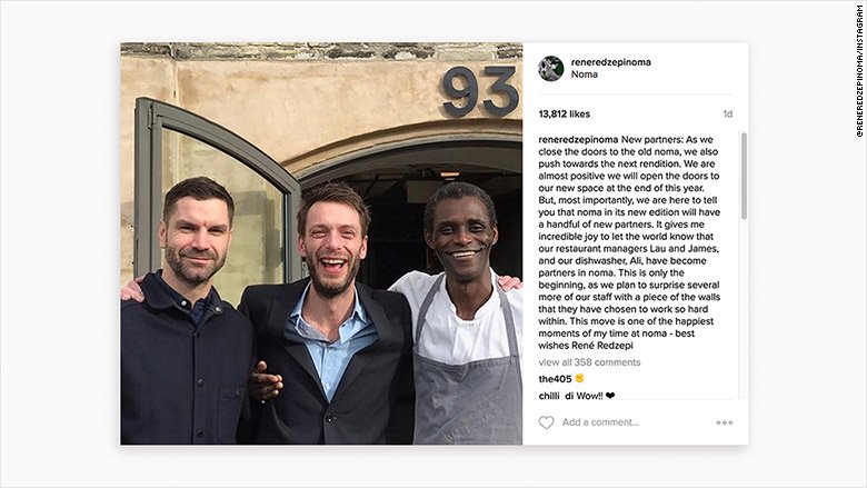 CNN's tweet image. One of the world&apos;s top restaurants is making its long-time dishwasher a partner in the business cnn.it/2mduste