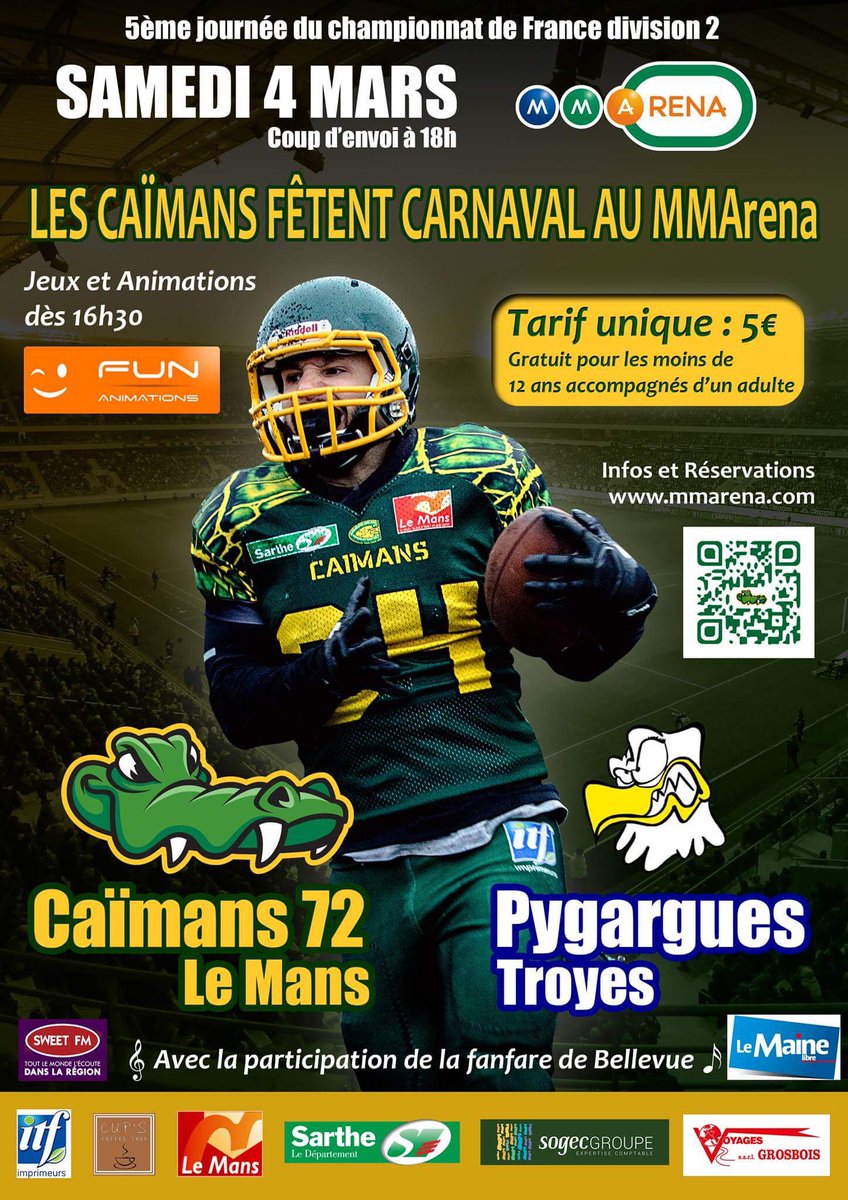 ⚠️ Annulation de la venue des
<a href="/Caimans72/">Caïmans 72</a> au @MMArenaOfficiel (prévue le 4/03), en raison des conditions météo : match reporté au 6 mai