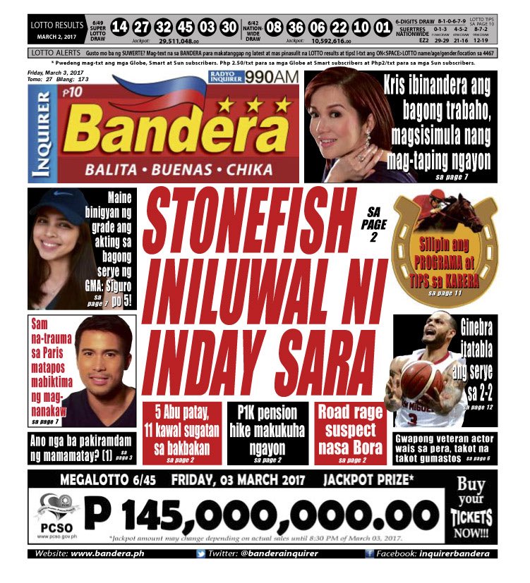 Front page of Bandera Luzon [Provincial Tabloid Level ...