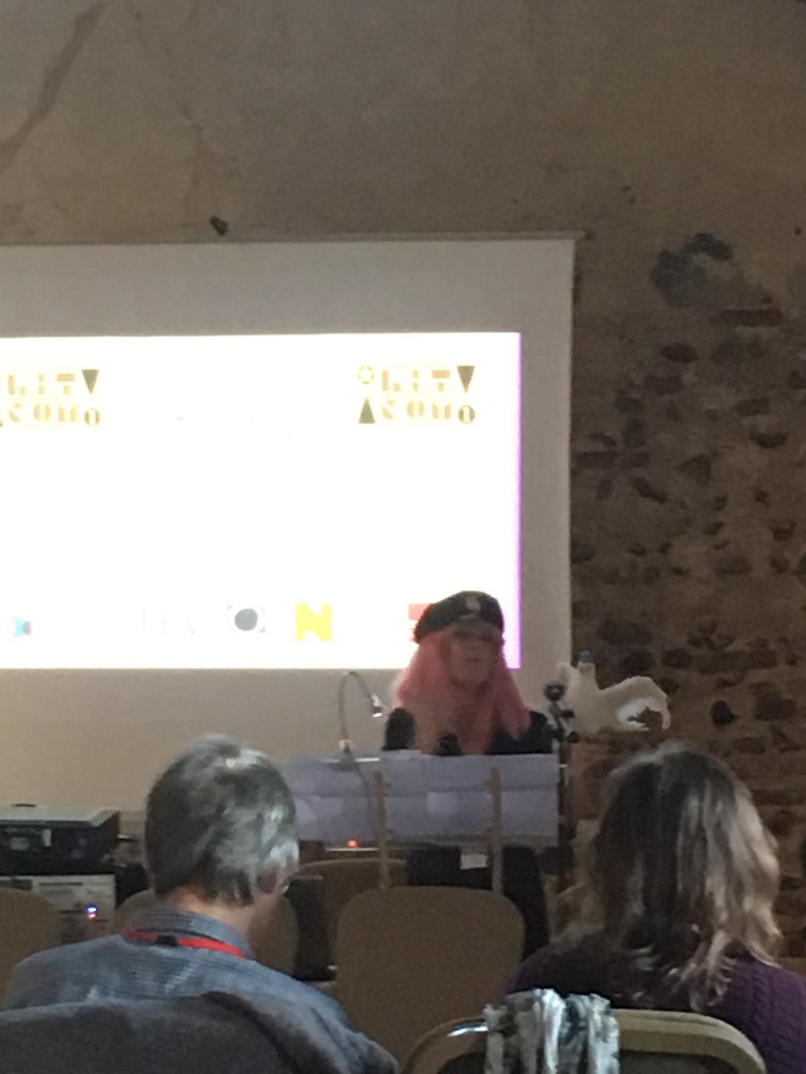 hfescott's tweet photo. @PoetryPostie with Mr Love-a-dove. Glad she has set a bird precedent at #litcom because @edge_universe and I will be talking about a pigeon https://t.co/QmiWZ4ysoa