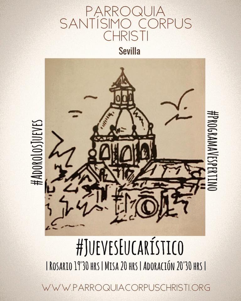 OswaldoYArce's tweet photo. #AdoroLosJueves!
#ProgramaVespertino #ParroquiaDelCorpusChriti #Sevilla
#Rosario #Misa y #Adoración
#SalveEnDirecto #PeregrinandoAlCielo https://t.co/12TY8oG6K3