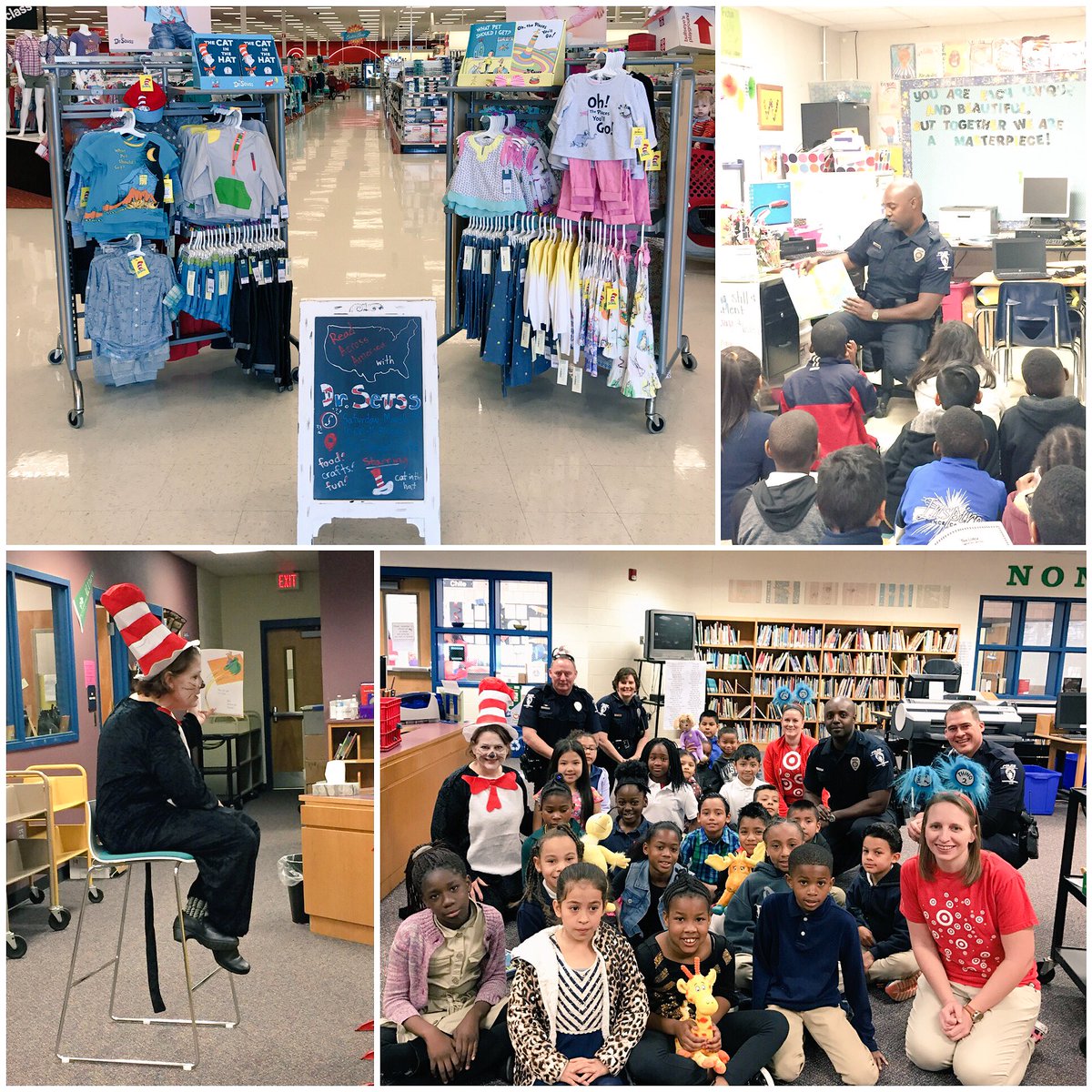 Celebrating Read Across America Day with the kids @ Winding Springs Elem in Charlotte, NC accompanied by our friends at #CMPD. #DrSuessDay