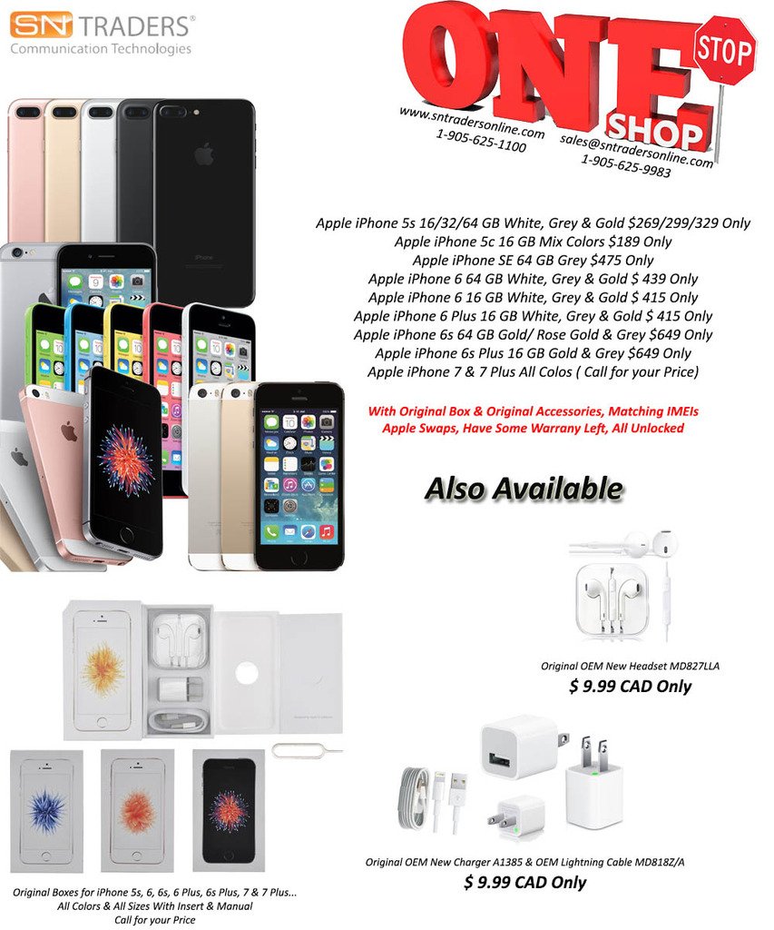 sntraders's tweet photo. #apple #iphone6 #iphone6plus #iPhone7plus #lte #unlocked #brandnew #allinstock https://t.co/oZX1Bb0Pts #rogers #windmobile #toronto https://t.co/52Y5T9yeh6