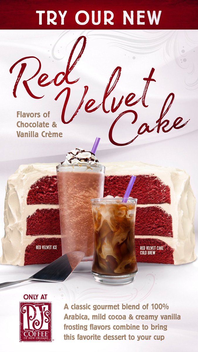 PJsCoffeeHTX's tweet photo. Red Velvet has arrived! Available as a Velvet Ice, Iced Mocha, or Cold Brew! Treat yourself! #RedVelvet #HoustonCoffee #PJsCoffee https://t.co/174Ux7t4fS