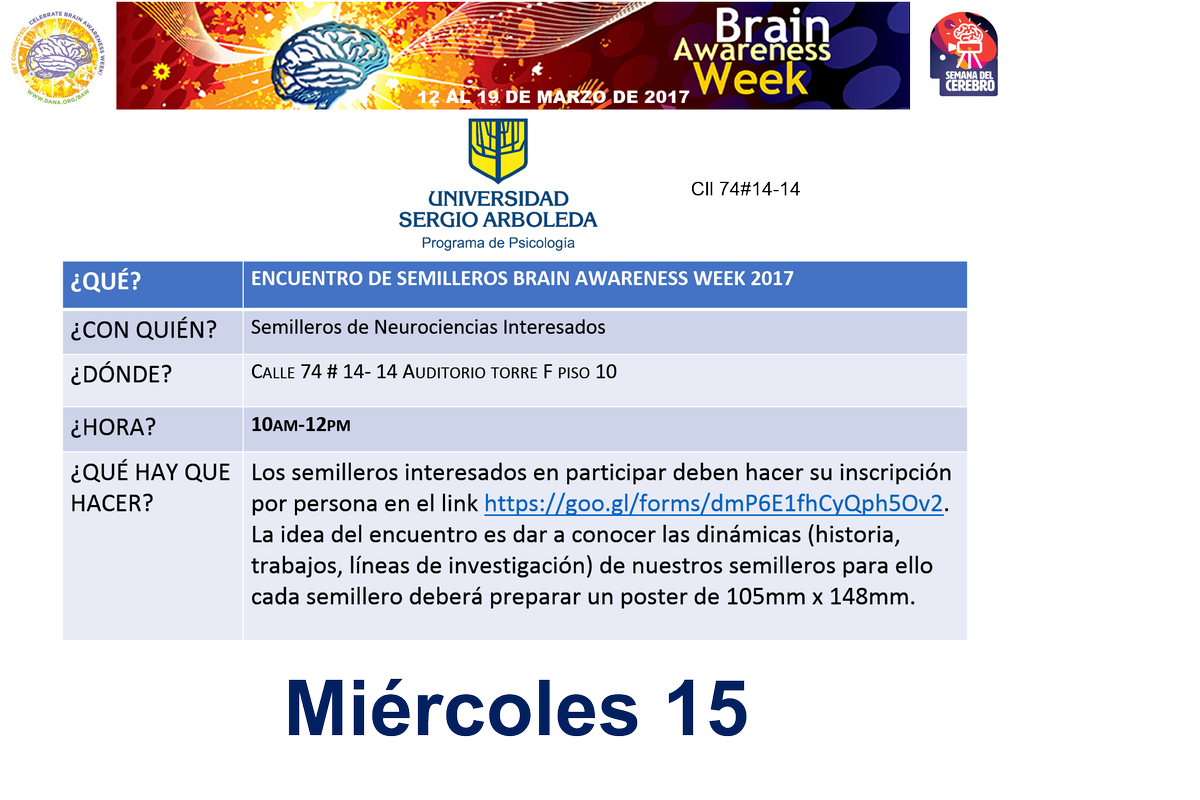 ColombiaBAW's tweet photo. Progamación de la semana del cerebro del miercoles 15 de marzo. Para acceder a los links de incripción pueden visitar nuestra pág deFacebook https://t.co/q7QyzFwzRm