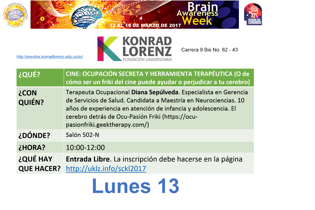 ColombiaBAW's tweet photo. Progamación de la semana del cerebro del lunes 13 de marzo. Para acceder a los links de incripción pueden visitar nuestra pág deFacebook https://t.co/KJPK4Kk34g