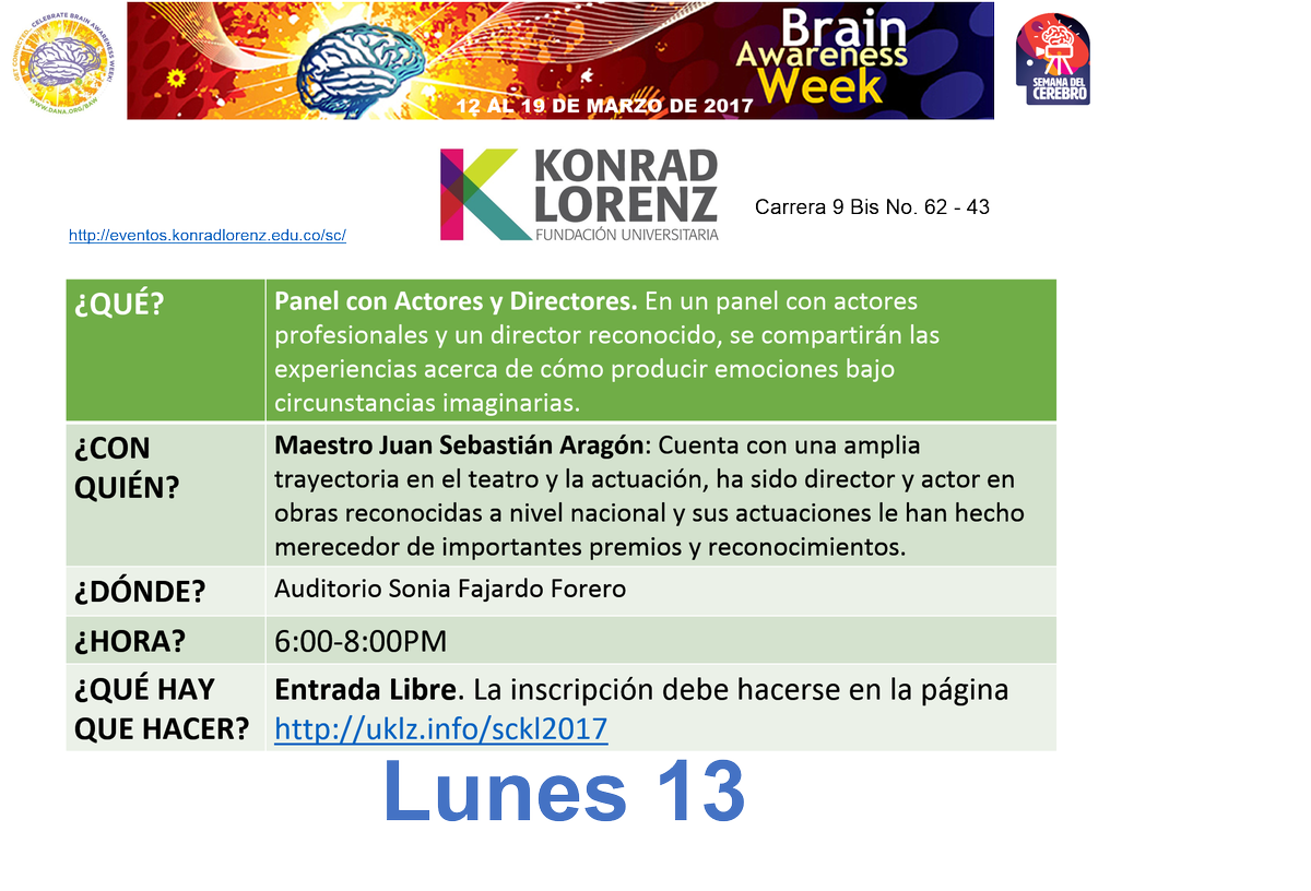 ColombiaBAW's tweet photo. Progamación de la semana del cerebro del lunes 13 de marzo. Para acceder a los links de incripción pueden visitar nuestra pág deFacebook https://t.co/ytef26kpVV