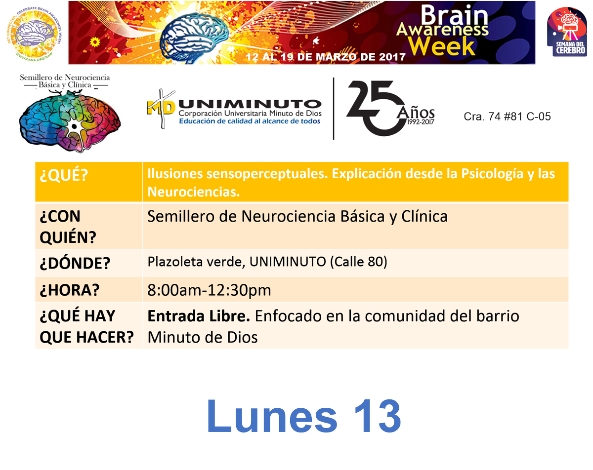 ColombiaBAW's tweet photo. Progamación de la semana del cerebro del lunes 13 de marzo. Para acceder a los links de incripción pueden visitar nuestra pág deFacebook https://t.co/ytef26kpVV