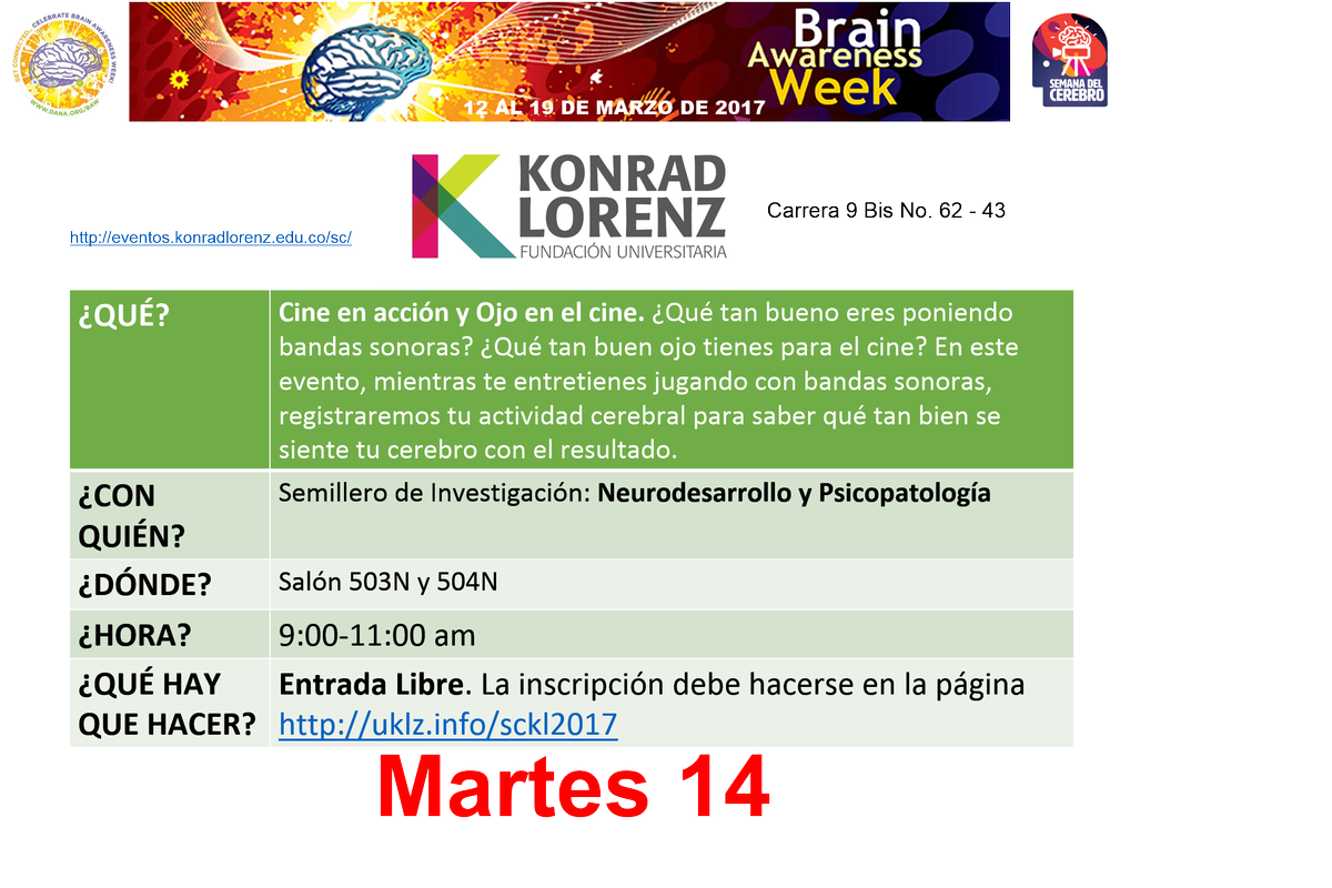 ColombiaBAW's tweet photo. Progamación de la semana del cerebro del martes 14 de marzo. Para acceder a los links de incripción pueden visitar nuestra pág deFacebook https://t.co/40abMXHh70