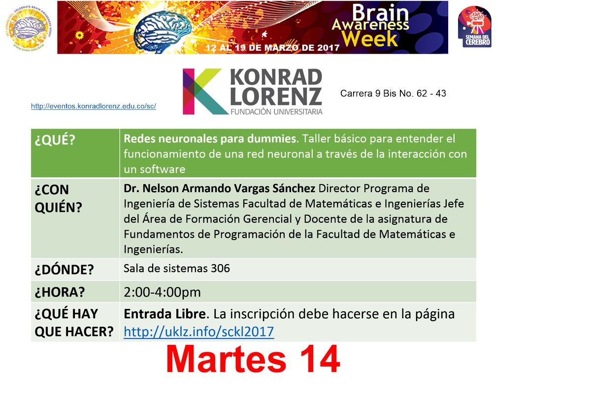 ColombiaBAW's tweet photo. Progamación de la semana del cerebro del martes 14 de marzo. Para acceder a los links de incripción pueden visitar nuestra pág deFacebook https://t.co/40abMXHh70