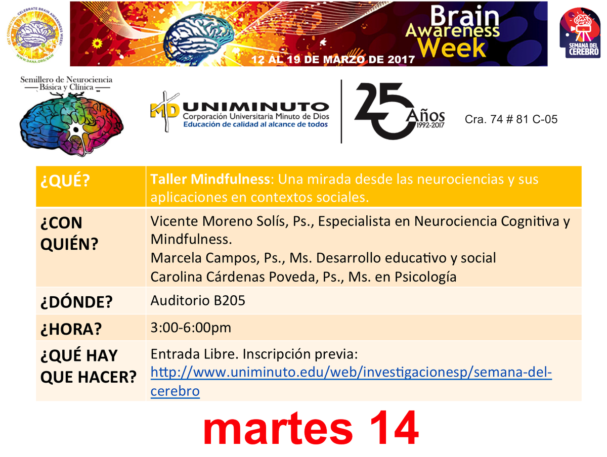 ColombiaBAW's tweet photo. Progamación de la semana del cerebro del martes 14 de marzo. Para acceder a los links de incripción pueden visitar nuestra pág deFacebook https://t.co/32PE02Wd6a