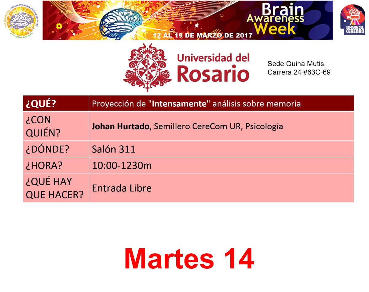 ColombiaBAW's tweet photo. Progamación de la semana del cerebro del martes 14 de marzo. Para acceder a los links de incripción pueden visitar nuestra pág deFacebook https://t.co/32PE02Wd6a