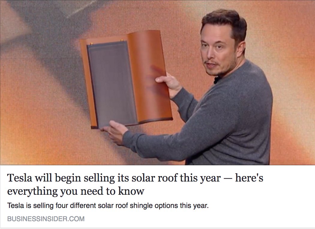 SandersInsur's tweet image. Tesla CEO, Elon Musk, has said it looks "quite promising" that the solar roof could be cheaper than a normal roof. - read.bi/2moOHBX