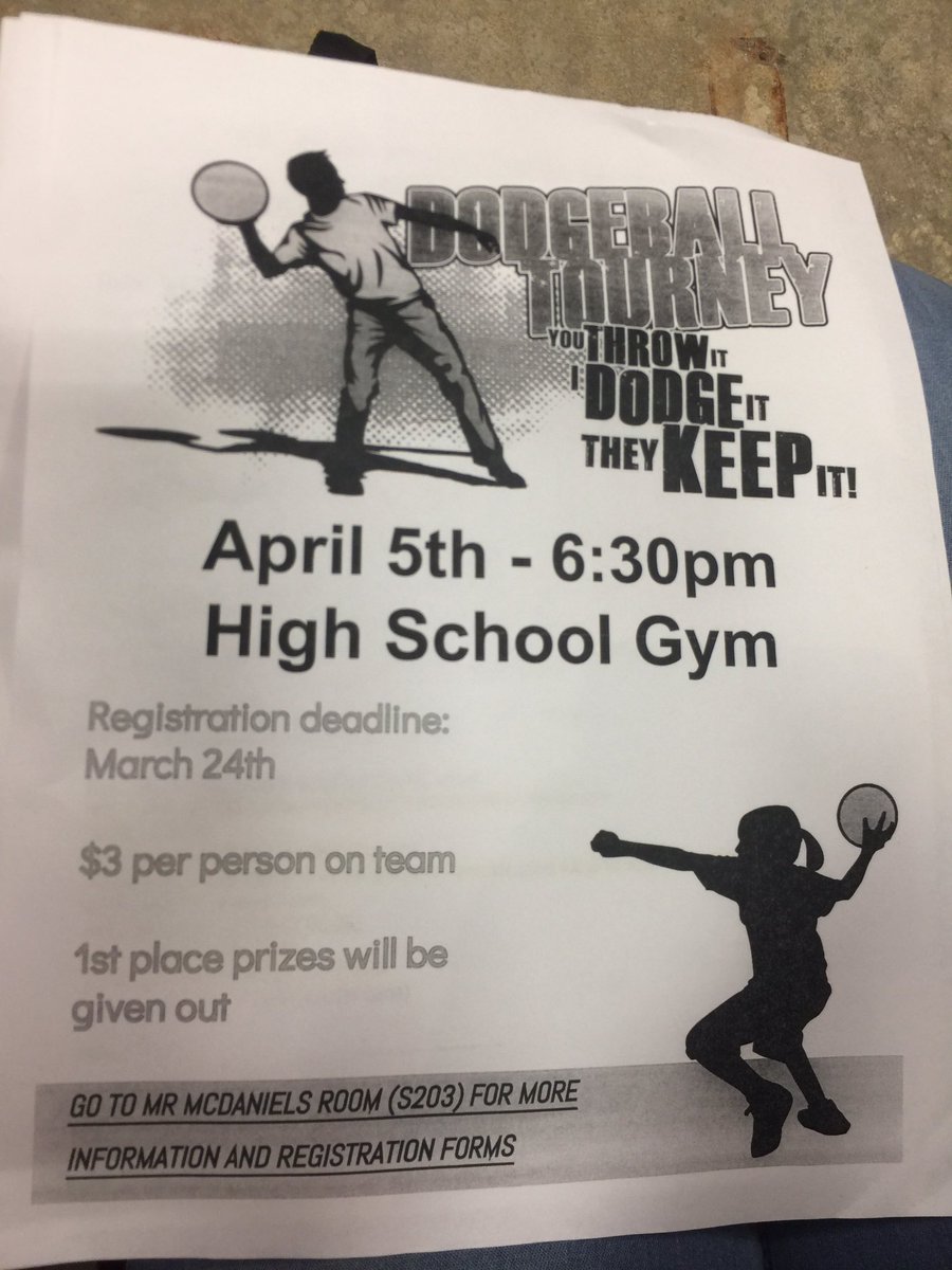 STCFBLA's tweet photo. FBLA is hosting our 1st annual Dodgeball Tournament on April 5th! Teams of 6-8 w/ at least 2 girls. Sign up w/ Mr. McDaniel! 🏆🐾 https://t.co/B8bb5N903g