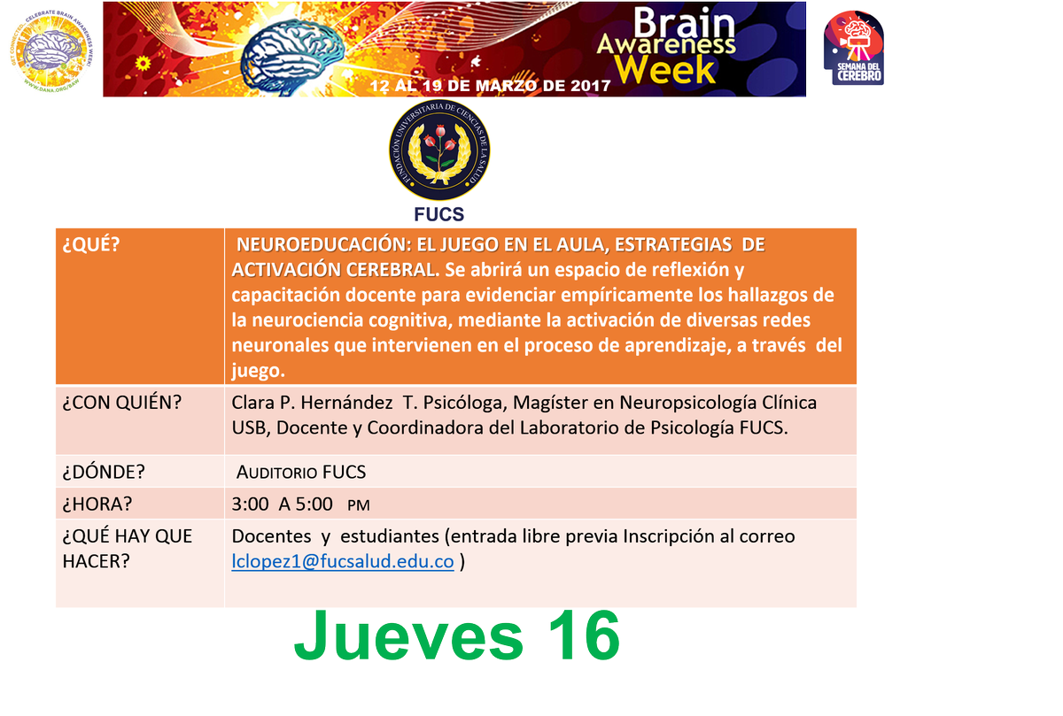 ColombiaBAW's tweet photo. Progamación de la semana del cerebro del jueves 16 de marzo. Para acceder a los links de incripción pueden visitar nuestra pág deFacebook https://t.co/wllaiFZhgL