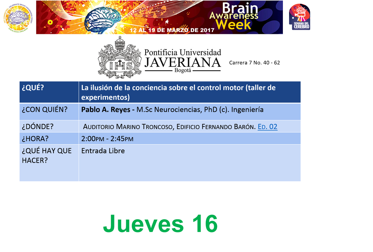 ColombiaBAW's tweet photo. Progamación de la semana del cerebro del jueves 16 de marzo. Para acceder a los links de incripción pueden visitar nuestra pág deFacebook https://t.co/wllaiFZhgL