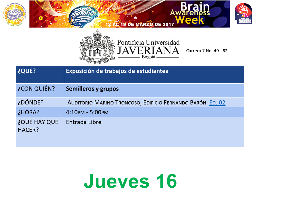 ColombiaBAW's tweet photo. Progamación de la semana del cerebro del jueves 16 de marzo. Para acceder a los links de incripción pueden visitar nuestra pág deFacebook https://t.co/Bwixo7VlZC