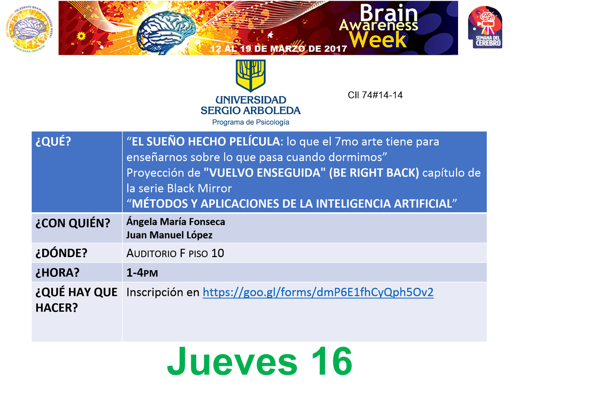 ColombiaBAW's tweet photo. Progamación de la semana del cerebro del jueves 16 de marzo. Para acceder a los links de incripción pueden visitar nuestra pág deFacebook https://t.co/Bwixo7VlZC