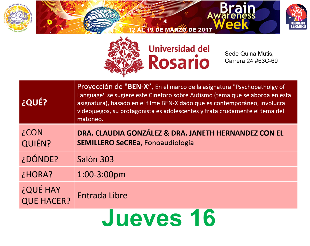 ColombiaBAW's tweet photo. Progamación de la semana del cerebro del jueves 16 de marzo. Para acceder a los links de incripción pueden visitar nuestra pág deFacebook https://t.co/Bwixo7VlZC