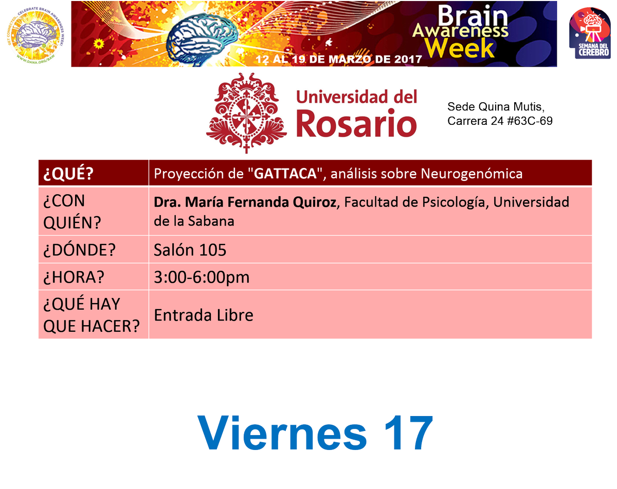 ColombiaBAW's tweet photo. Progamación de la semana del cerebro del viernes 17 de marzo. Para acceder a los links de incripción pueden visitar nuestra pág de Facebook https://t.co/Oo5l2NW4V3