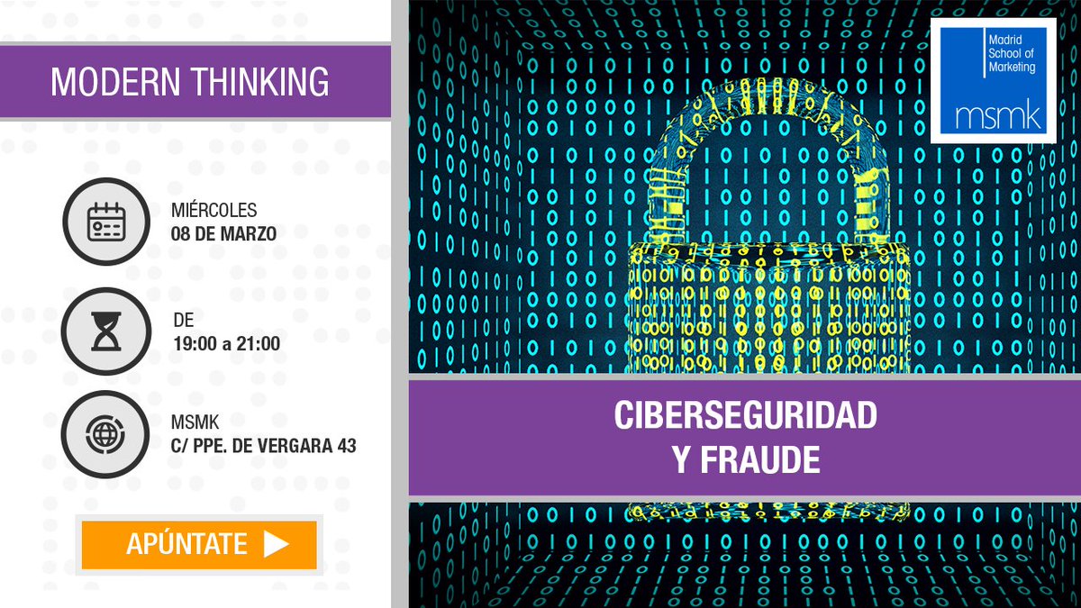 MSMK_'s tweet photo. ¿Quieres estar al día en #ciberdelincuencia ? Lo abordamos en el #ModernThinkingMSMK del 8/3 ▶️ https://t.co/lQRXnZh0vZ https://t.co/cfdgQaiZhE