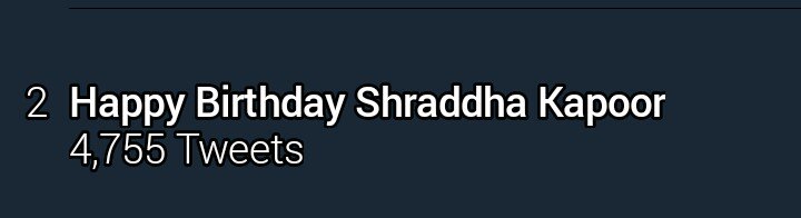 Woow guys  Happy Birthday Shraddha Kapoor is trending on 2nd position 