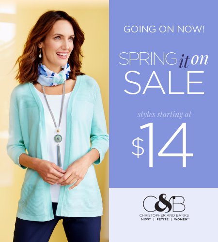 ShopQuailSpring's tweet image. The Spring It On Sale is on now at @CBanksStyle , with select clothing starting at $14.