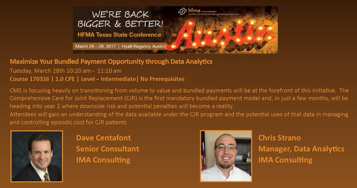 Visit hfmatexas.org to learn more about the agenda, register, and book your hotel room (extended until Monday). @IMAConsulting