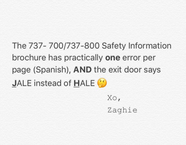 zaghie's tweet photo. @SouthwestAir proposal: I'll QC ALL your Spanish grammar b4 printing in exchange 4 flights for me +1, deal? 🤓#petpeeve #OCDaboutgrammar https://t.co/6MdUDyAkOo