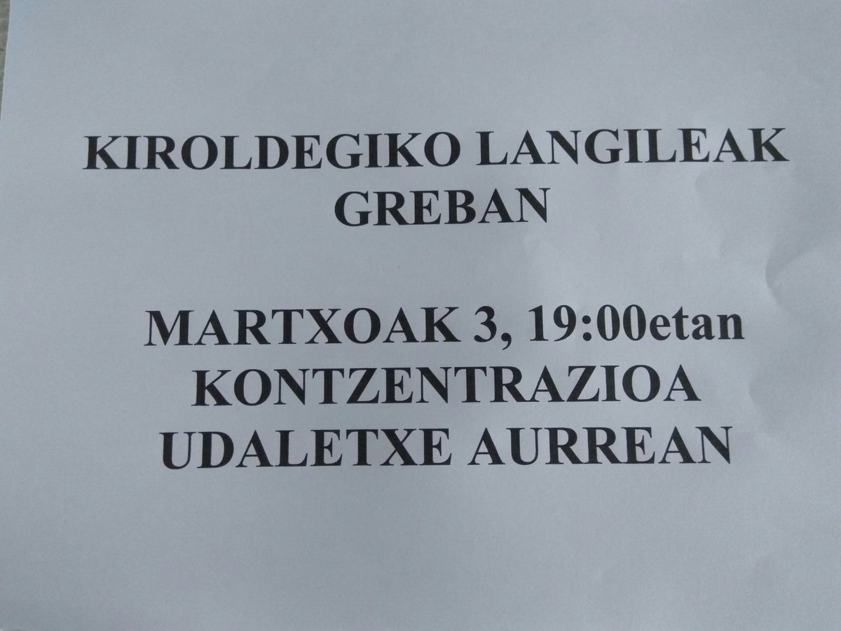 Kiroldegikoak's tweet photo. Bihar, ostirala, 19tan udaletxe aurrean kontzentrazioa. #HitzarmenDuinBatenAlde #NoizArte? https://t.co/mvatkoinjK