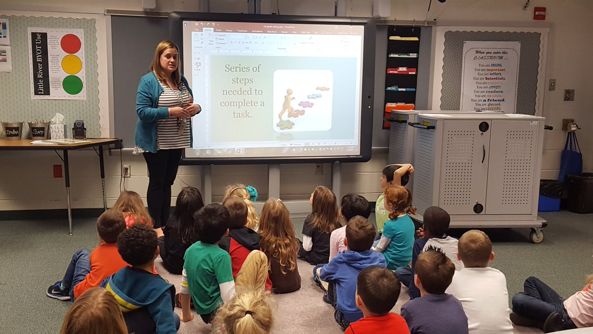 Principal_LRES's tweet photo. 1st grade Ss learn to code!  Mrs. Fisher reviews the algorithms behind the process.  #LRelem #lcps17 https://t.co/HFNfSCag06