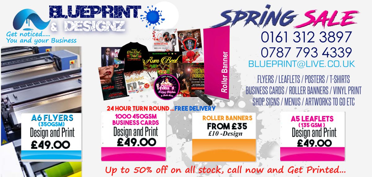alexkayee's tweet photo. 50% OFF Spring Sale 2017 now on 
@BLUEPRINT &amp; DESIGNZ
Flyers, Banners,Business cards, T-Shirts &amp; more
Call -07877934339 / 0161 312 3879 https://t.co/pnkvtTmiZS