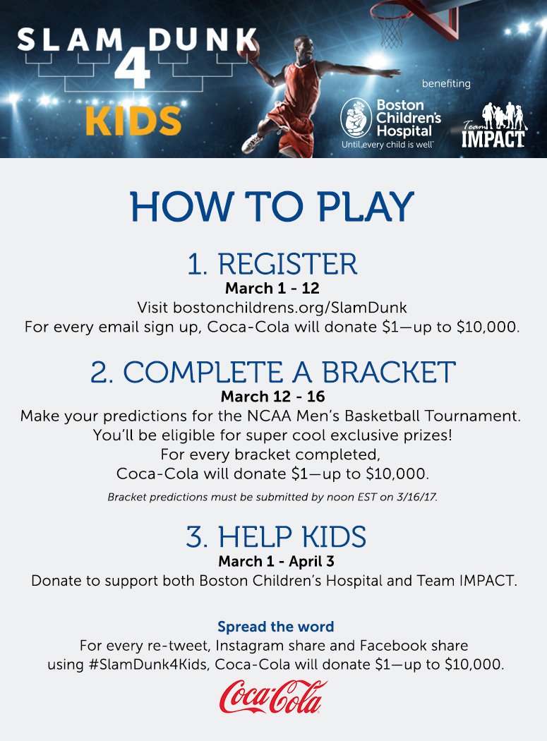 helpkids's tweet photo. Bracket for good this March. Here's how: https://t.co/F6wFSVK8cn #SlamDunk4Kids https://t.co/gmh5D5OwHA