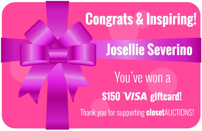 ClosetAuctions's tweet photo. Congrats to our February Contest Winner Josellie Severino! You have won a $150 Visa Gift Card! Happy shopping from closetAUCTIONS! 😊 😉 💃 🎉 https://t.co/z2lVGUQWDB