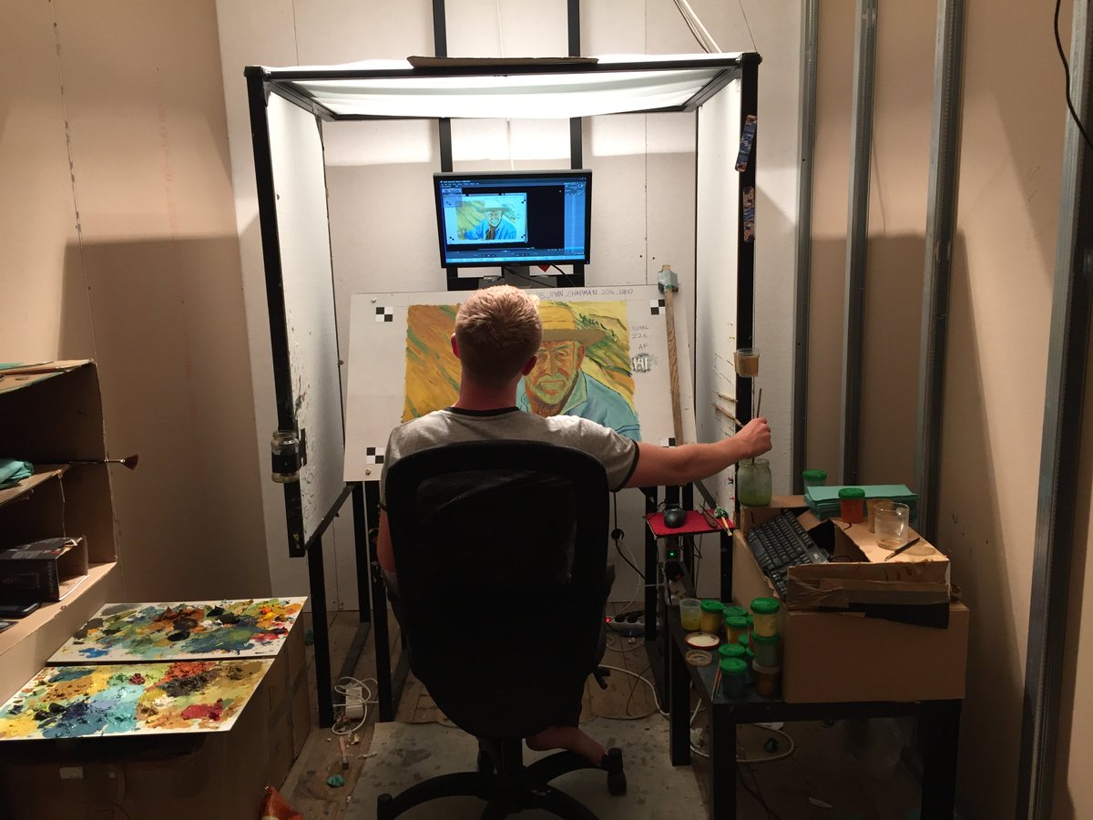 LovingVincent's tweet photo. Ryan Chapman paints The Old Man, based on Van Gogh's Patience Escalier portraits - https://t.co/ZCJeAKxCa9 https://t.co/l2TcIJkvcT