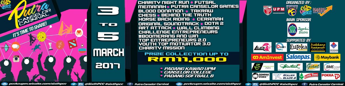 SixthPCC's tweet photo. Prize collection up to RM11000!
WAIT NO MORE! 
JOIN US TO WIN THE PRIZES!
Special thanks to all the sponsors too!
#SixthPCC #ItsTimeToShare https://t.co/gn8ec4WV57