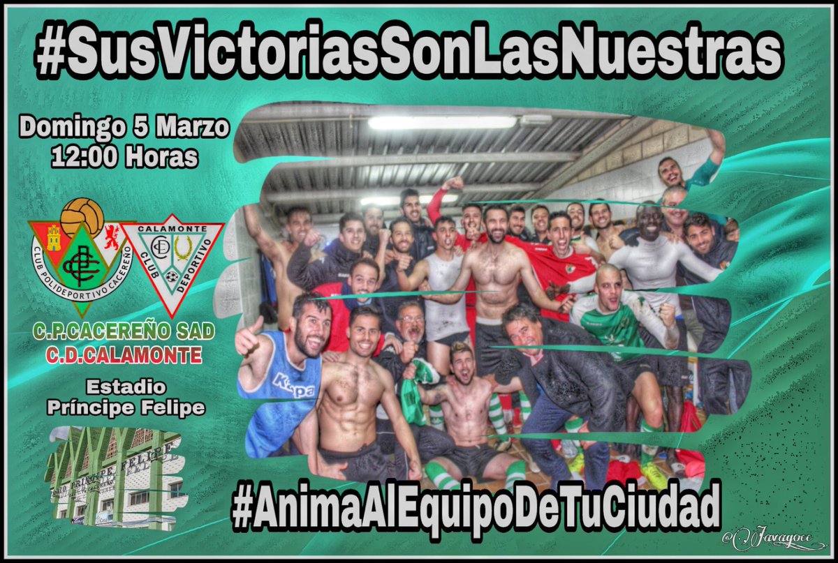 Orgullocacereno's tweet photo. 🏆3ª división
🏁Jornada 28
📆 Domingo 5 de Marzo ⏰ 12h
⚽️ @CPCacerenoSAD - @CDCalamonte2014
🏟 Principe Felipe
#TodosDeVerde #VenYAnima https://t.co/ZBOJVh5sDl