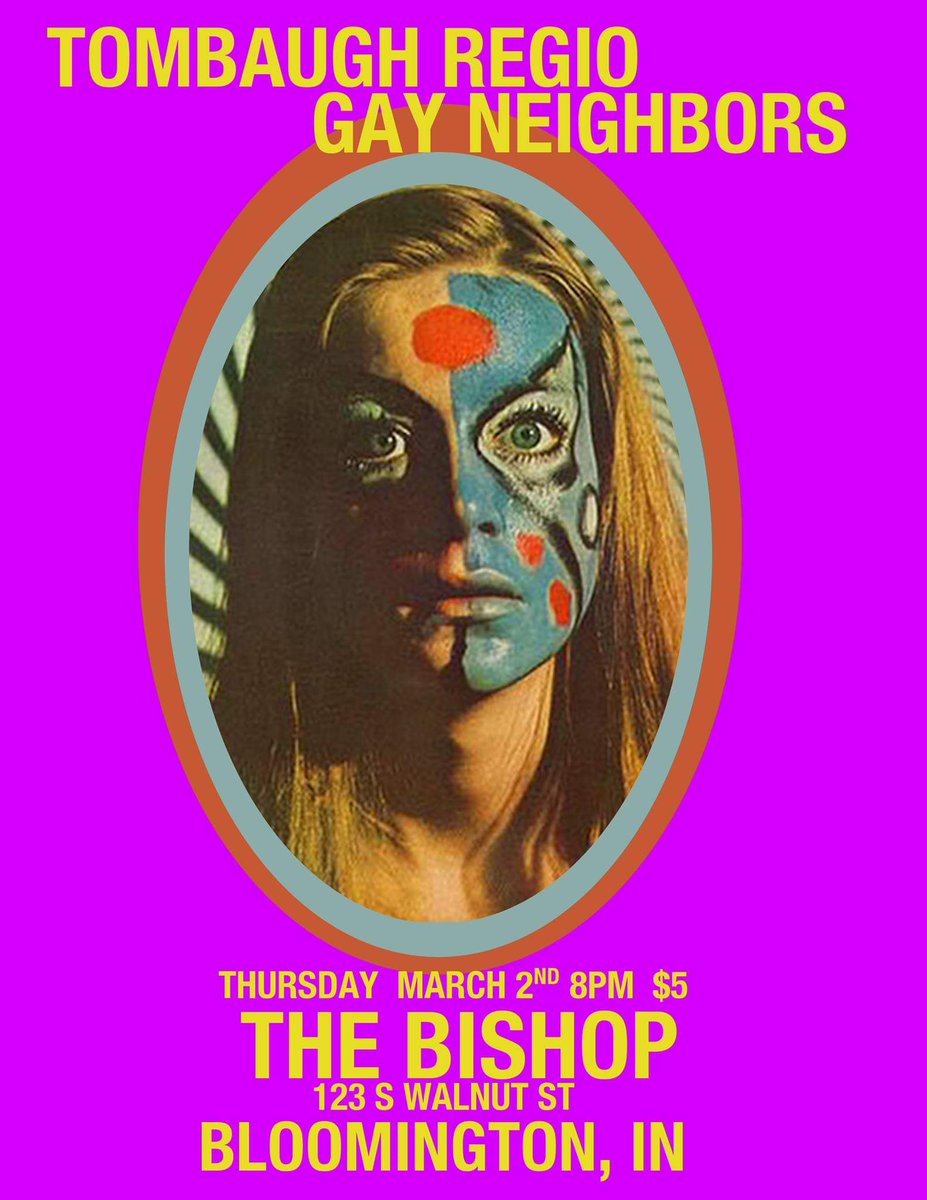 GayNeighbors's tweet photo. Playing in #Bloomington, #Indiana at @BishopPresents! Doors at 8! #gayneighbors #gaybors #playloud https://t.co/xGirifhuff