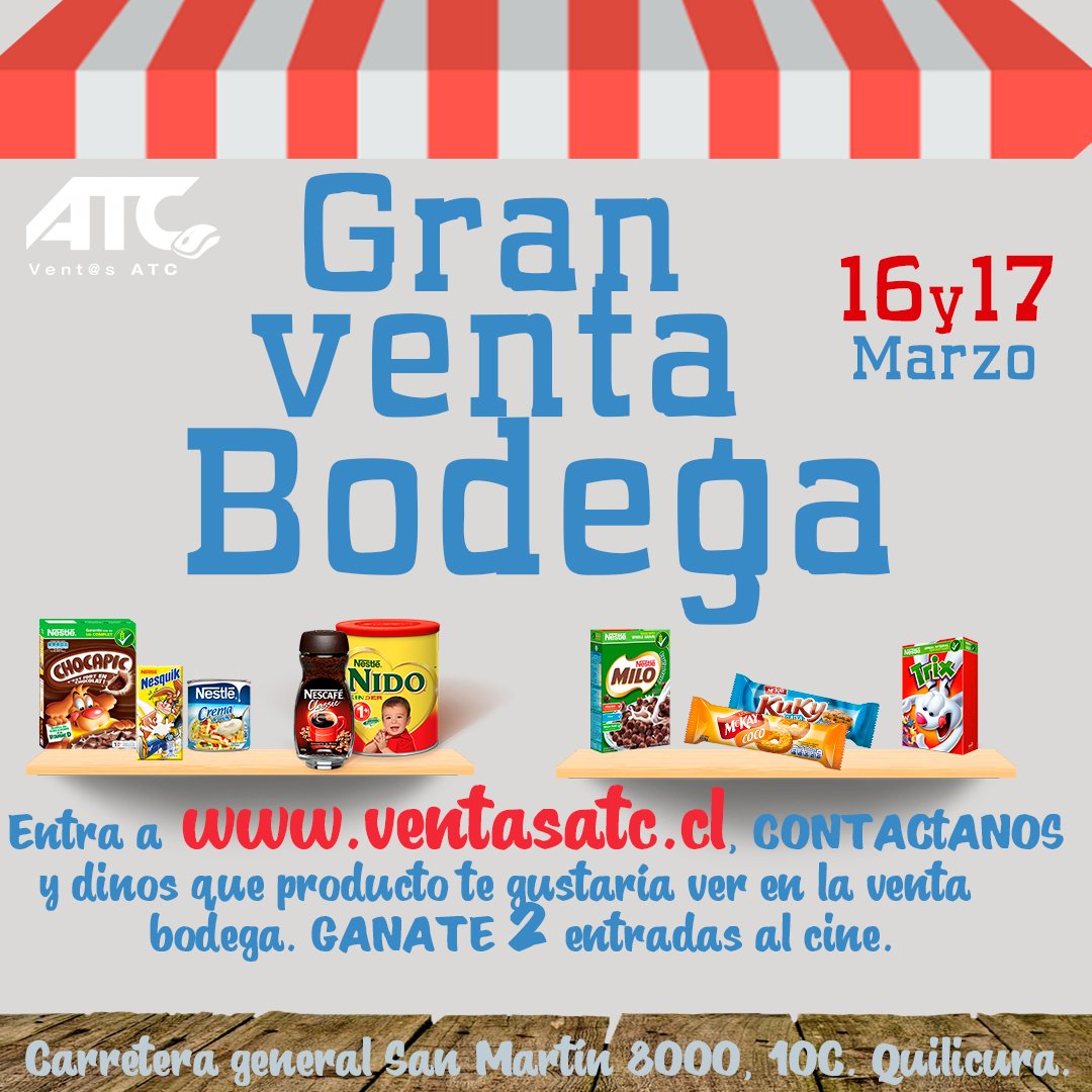 ¡Gran venta bodega! Déjanos tu opinión y participa por entradas al cine.  #Quilicura  #ecommerce #ventas <a href="/chicureo/">🇨🇱 Chicureo</a> <a href="/ChicureoNews/">ChicureoNews</a>