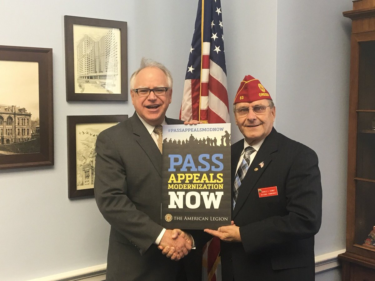 VetAffairsDems's tweet photo. Today, Ranking Member @RepTimWalz met with @AmericanLegion National Commander Schmidt to discuss appeals modernization. #PassAppealsModNow https://t.co/dZ2FAPlxqQ