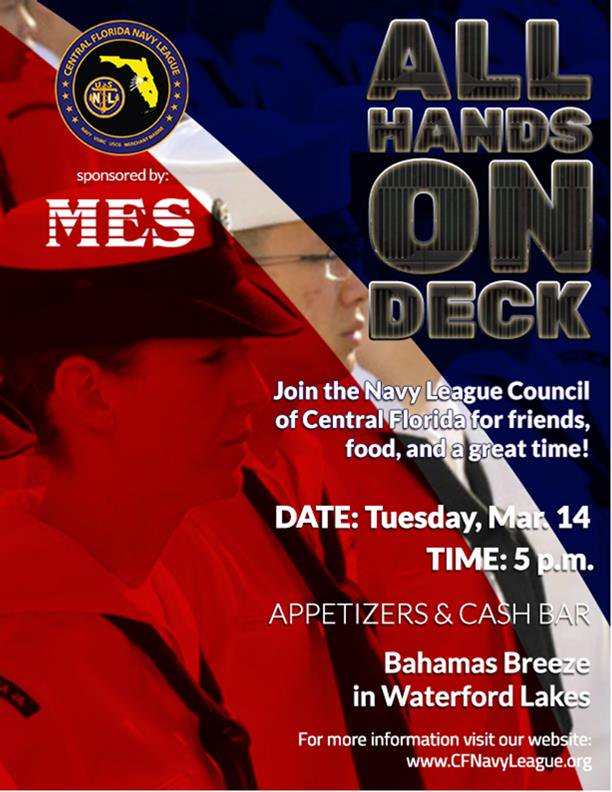Come and join us on March 14 at Bahama Breeze Waterford Lakes for our Navy League Social!!!!!!! #Navy #CNG #MES